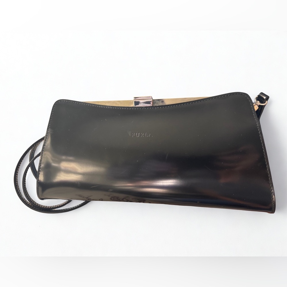 Furla Black Patent Leather Crossbody Clutch